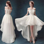 Vestidos de novia económicos NumberSea de organza blanca con hombros descubiertos y corte alto, MW162 