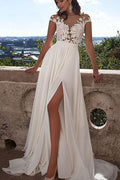 Vestido de novia NumberSea de encaje blanco, corte A, abertura frontal y apliques, MW191 