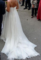 NumberSea White A-line Chiffon Simple V-neck Spaghetti Straps Court Train Wedding Dresses