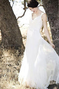 Vestido de novia de playa NumberSea, sencillo, de gasa color marfil, corte A, escote en V y largo hasta el suelo, MW172 