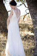 Vestido de novia de playa NumberSea, sencillo, de gasa color marfil, corte A, escote en V y largo hasta el suelo, MW172 