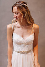 Vestido de novia NumberSea sencillo de tul con tirantes finos y espalda descubierta, corte A, online, MW253 
