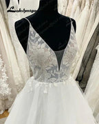 Vestido de novia NumberSea con tirantes finos, escote en V escalonado, estilo princesa, de tul, sin espalda y con cremallera 