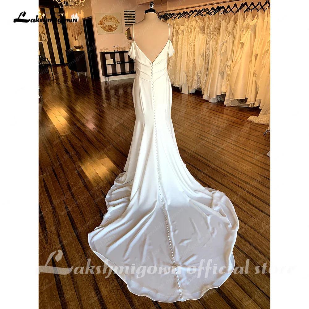 Vestido de novia bohemio de satén suave NumberSea con escote en V, 2025, tirantes finos, estilo bohemio 