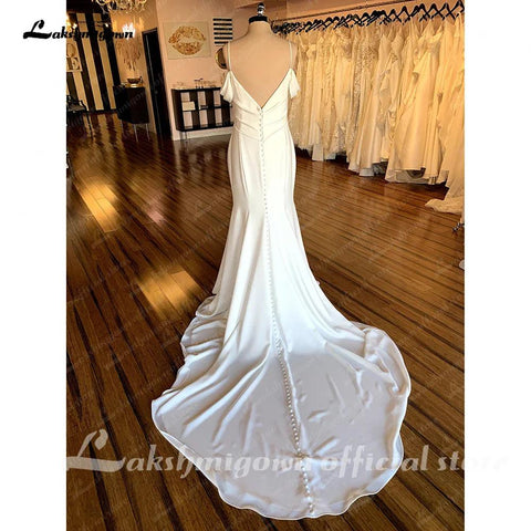 NumberSea Soft Satin Boho Wedding Dress with V Neck 2025 Bridal Gowns Spaghetti Straps suknia slubna hochzeitskleid