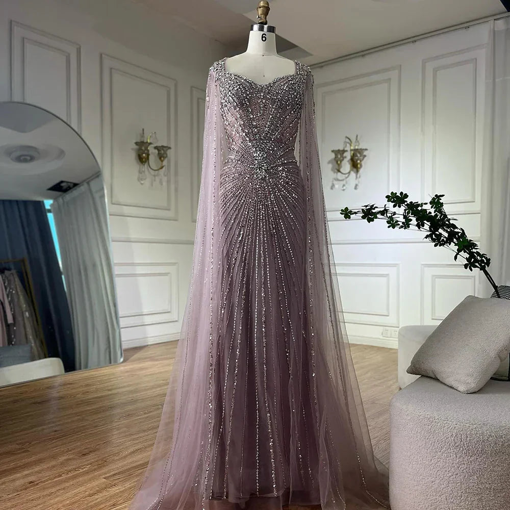 Dubai Luxuriöses Abendkleid mit nackten Cape-Ärmeln und Perlen LA72575A