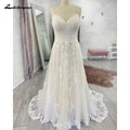 Vestido de novia sexy de tul con tirantes finos y espalda descubierta, de encaje y flores, para fiesta, 2025 