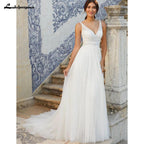 Vestido de novia de corte A para mujer de NumberSea, estilo bohemio, de tul, para fiesta de noche, para playa 