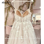 Vestido de novia NumberSea con tirantes finos 2025, elegante, largo, para playa, con apliques de encaje floral. 