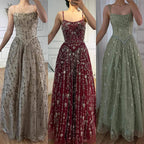 Luxury Sage Green Beaded A-Line Spaghetti Strap Evening Dress