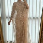 Luxuriöses Champagner Kaftan Abendkleid Hochzeits-Ballkleid