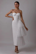 Vestido de novia corto bohemio NumberSea con tul plisado y satén. Vestido de novia para fiesta de boda. 