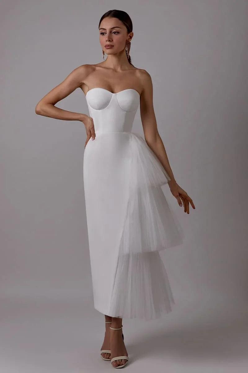 Vestido de novia corto bohemio NumberSea con tul plisado y satén. Vestido de novia para fiesta de boda. 