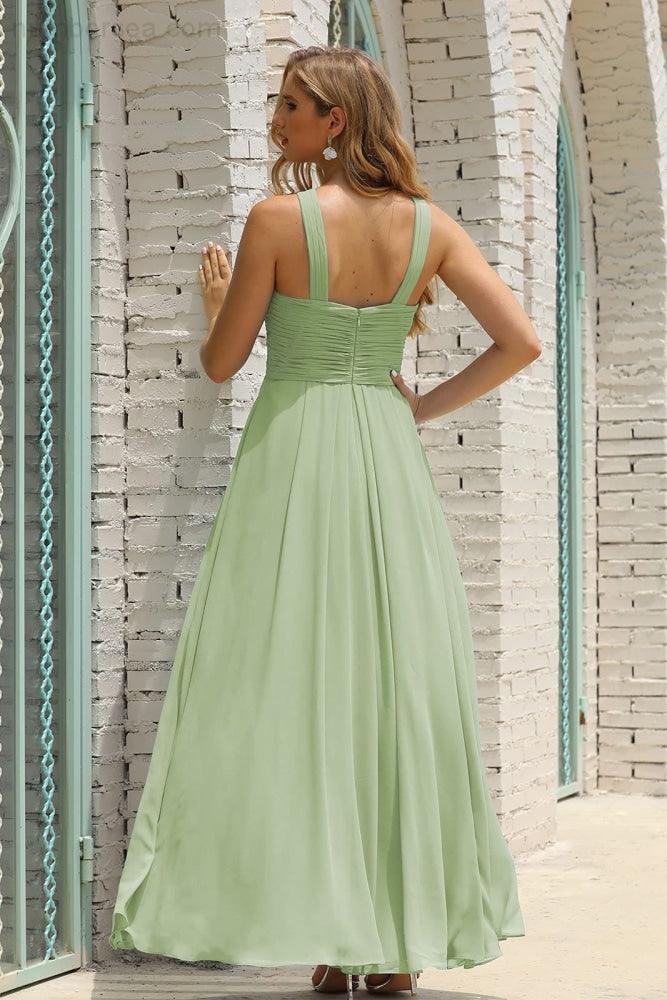 Numbersea Women Halter Chiffon Bridesmaid Dress A-line Long Formal Prom Gown SEA28015-numbersea