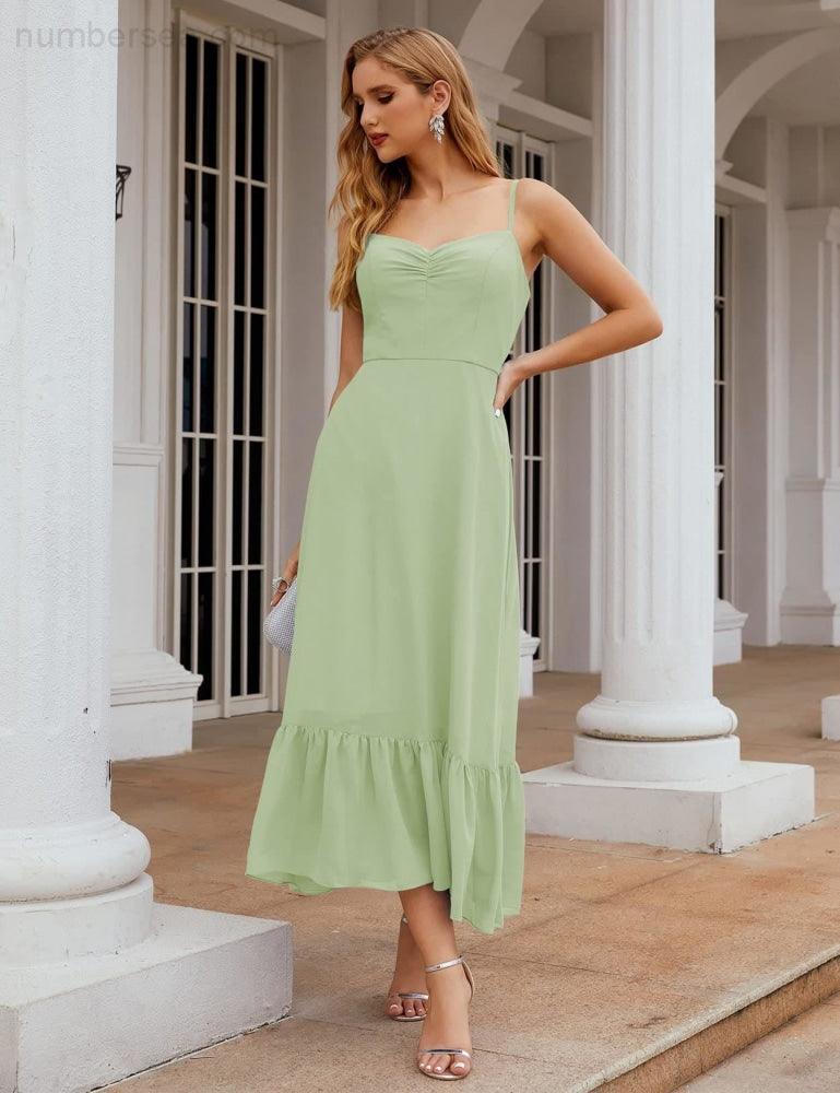 Numbersea Spaghetti Strap Chiffon Bridesmaid Dress Ankle Length Formal A Line Cocktail Party Homecoming Dress for Juniors SEA28028-numbersea