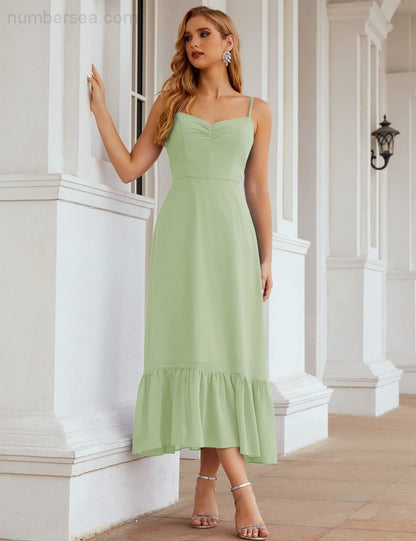 Numbersea Spaghetti Strap Chiffon Bridesmaid Dress Ankle Length Formal A Line Cocktail Party Homecoming Dress for Juniors SEA28028-numbersea