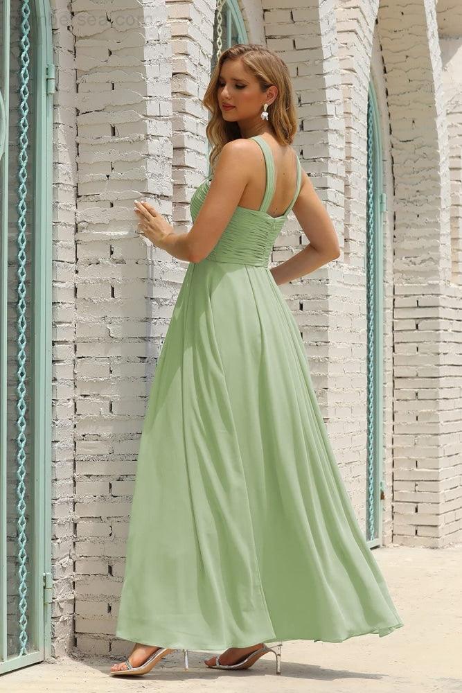 Numbersea Women Halter Chiffon Bridesmaid Dress A-line Long Formal Prom Gown SEA28015-numbersea