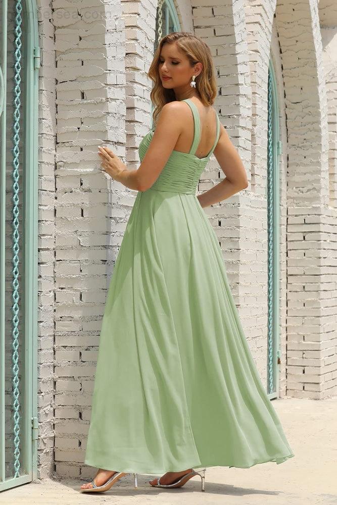 Numbersea Women Halter Chiffon Bridesmaid Dress A-line Long Formal Prom Gown SEA28015-numbersea