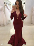 Vestidos de fiesta de satén fabulosos con escote en V profundo y manga larga sexys. 