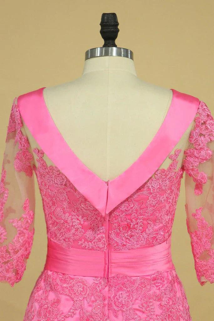 Satin Cowl Neck Half Sleeve With Applique Mother Of The Bride Dresses
