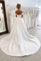 NumberSea Satin Ball Gown Off-the-Shoulder Wedding Dresses With Court Train