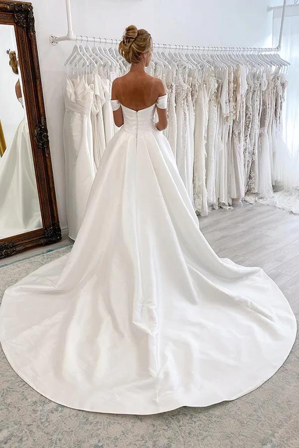 Vestido de novia NumberSea de satén con hombros descubiertos y cola de corte, MW906