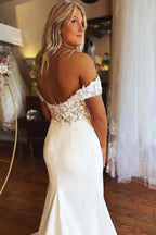 Vestidos de novia NumberSea de satén, encaje, corte sirena, hombros descubiertos, MW754