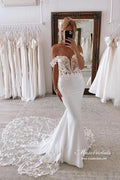 Vestido de novia NumberSea de satén, corte sirena, hombros descubiertos y apliques de encaje, MW872