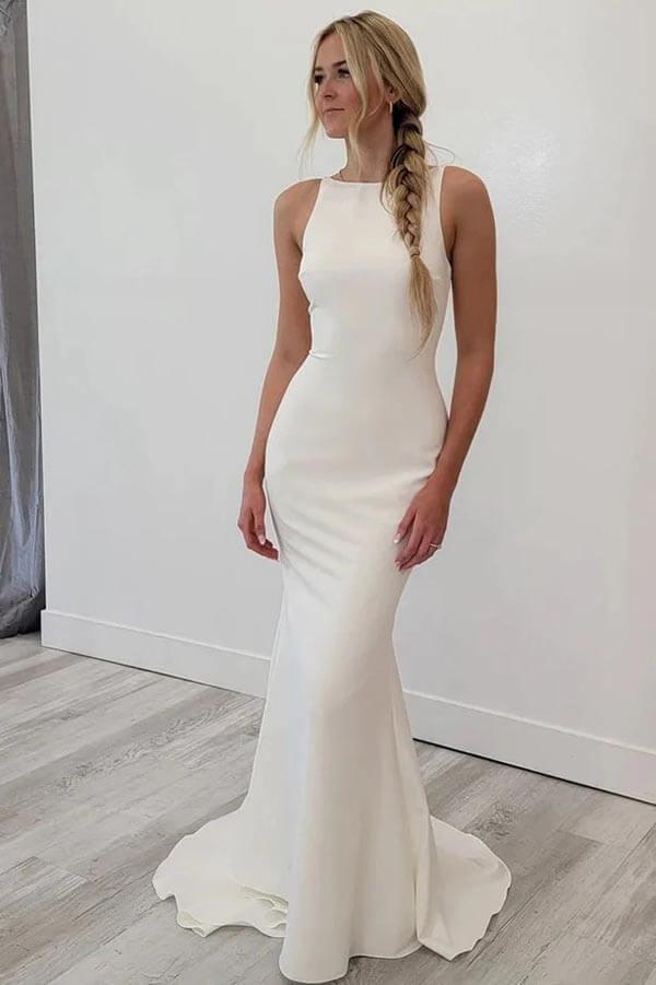Vestido de novia NumberSea de satén, corte sirena, escote redondo y espalda descubierta, MW897