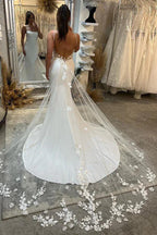 NumberSea Satin Mermaid Spaghetti Straps Court Train Wedding Dresses, Bridal Gown