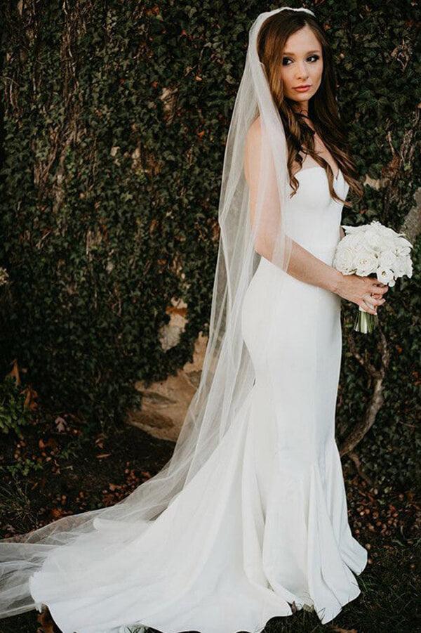 NumberSea - Vestido de novia de satén con escote corazón y corte sirena para playa, MW648
