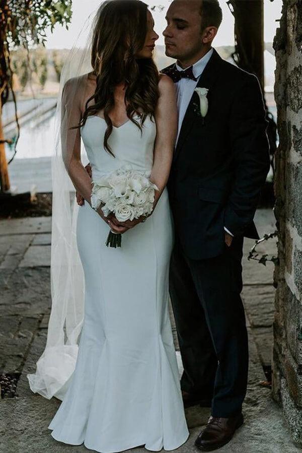 NumberSea - Vestido de novia de satén con escote corazón y corte sirena para playa, MW648