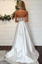 Vestido de novia NumberSea de satén, corte A, sin tirantes, sencillo, con abertura, MW1022