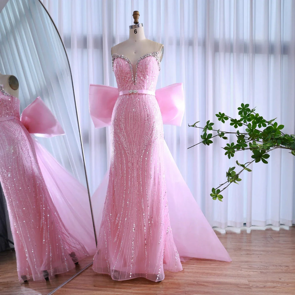 Luxuriöses rosa Abendkleid mit Schleife aus Dubai