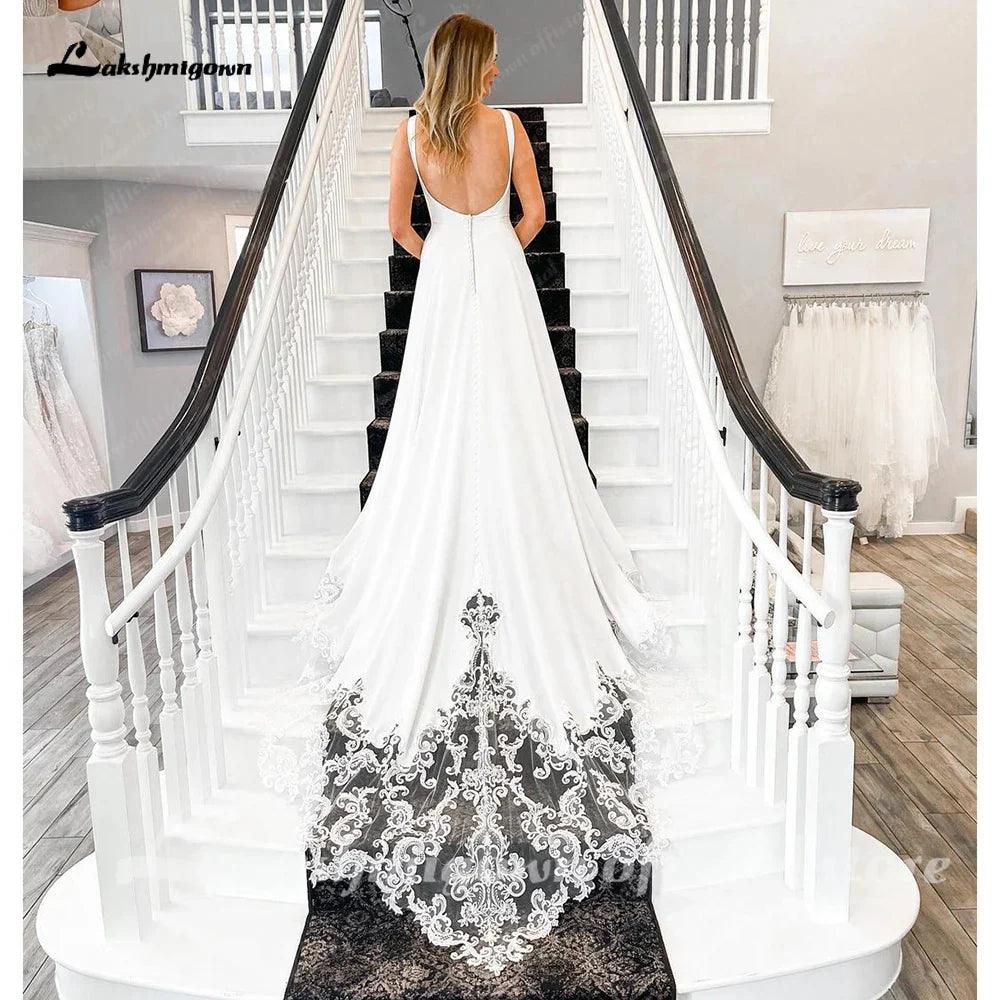 Vestido de novia NumberSea de satén suave para mujer, estilo bohemio, con escote redondo, para playa, 2025 
