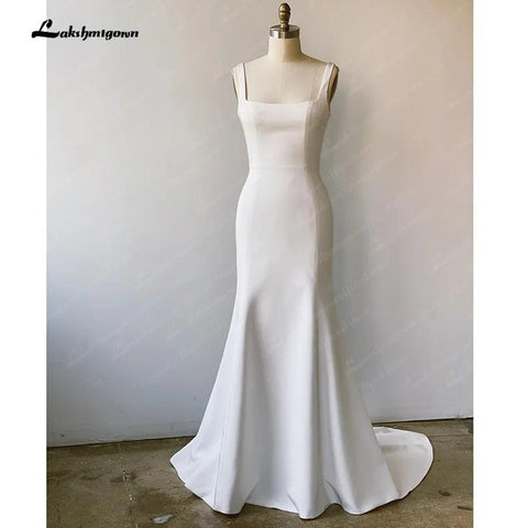 NumberSea Stretchy Crepe U-Ausschnitt Brautkleid Rückenfrei Drapiert Schleppende Stretch Satin Spaghettiträger Brautkleider 