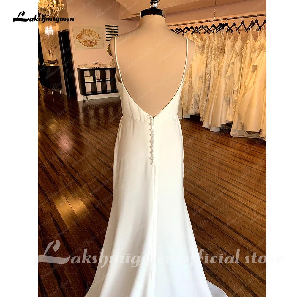 Vestidos de novia de satén con tirantes finos de NumberSea para mujer, color blanco roto, sin espalda, sexys, para fiesta 