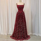 Luxury Sage Green Beaded A-Line Spaghetti Strap Evening Dress