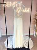 Vestido de novia bohemio de lujo NumberSea en blanco roto con encaje y cuentas, verano 2025, corte A, de gasa estilo sukienka para playa. 