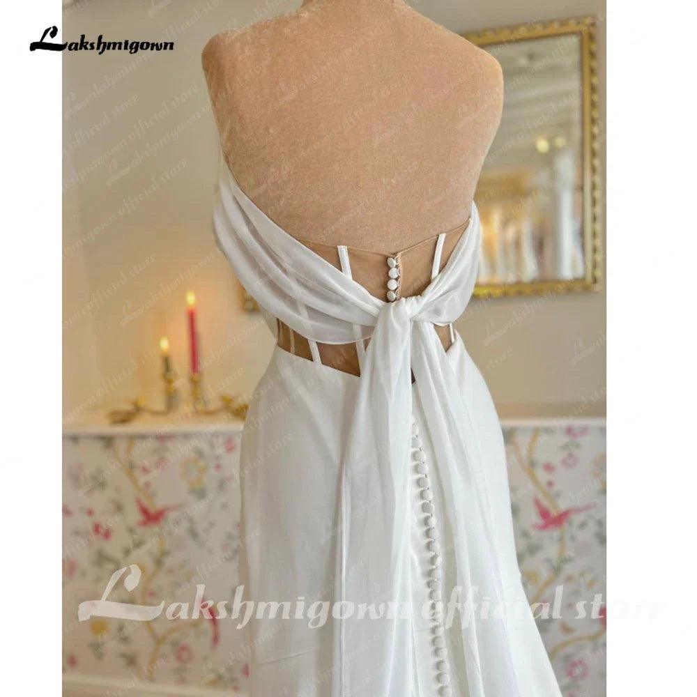 Vestidos de novia elegantes con frunces y corte sirena de crepé elástico con hombros descubiertos y mangas desmontables en talla grande. 