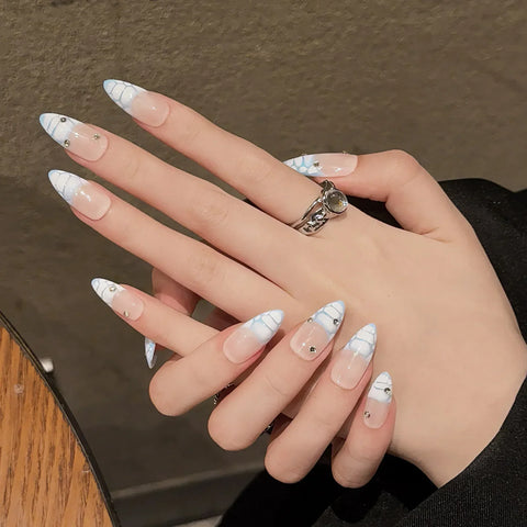 10pcs Handmade Press On Nails Crocodile Print French Style False Nail Patches Full Cover Wearable Almond Fake Nails For Women