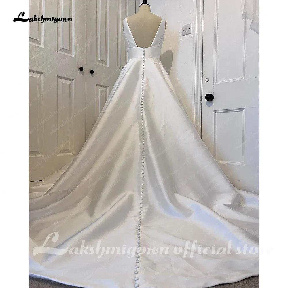 Vestido de novia NumberSea con escote en V y satén para mujer 2025, escote en V pronunciado, vestidos de novia civil con espalda abierta 