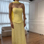 Vestido de noche de sirena de chifón amarillo de lujo con capa LA73007