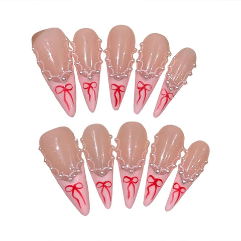 10pcs Handmade Press On Nails Long Pointed Aurora 3D Butterfly Designs False Nail Tips Removable French Style Fake Nail Patches