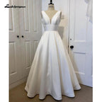 Vestido de novia NumberSea con escote en V y satén para mujer 2025, escote en V pronunciado, vestidos de novia civil con espalda abierta 