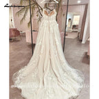 Vestido de novia NumberSea con tirantes finos 2025, elegante, largo, para playa, con apliques de encaje floral. 