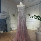 Luxuriöses nudefarbenes Meerjungfrauen-Abendkleid mit Kristallquasten