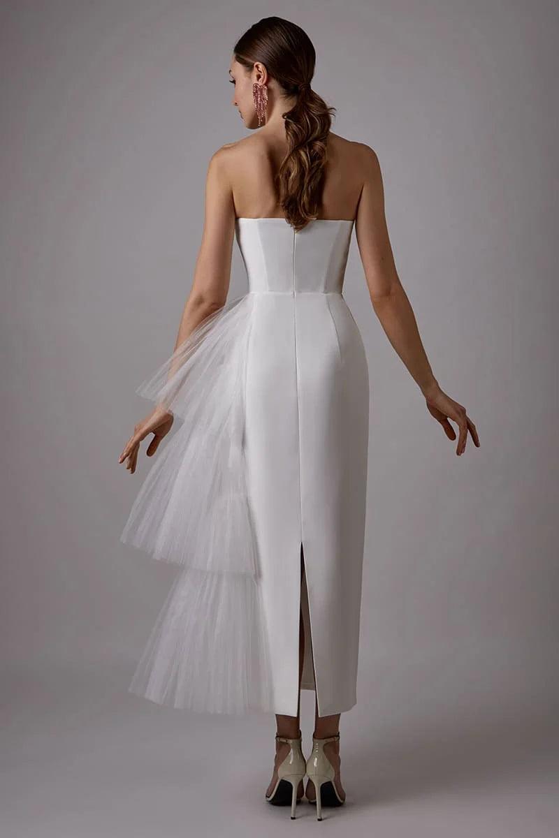 Vestido de novia corto bohemio NumberSea con tul plisado y satén. Vestido de novia para fiesta de boda. 