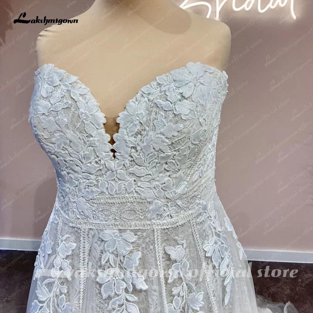 Vestido de novia NumberSea con purpurina y escote corazón 2025, estilo bohemio, con apliques de encaje 
