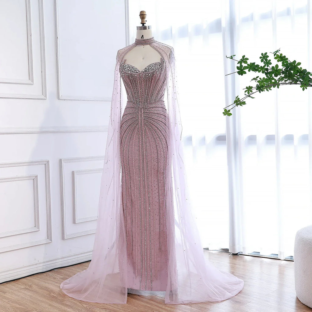 Vestido de Noche de Lujo con Capa y Cuentas de Caramelo de Dubái LA72811C